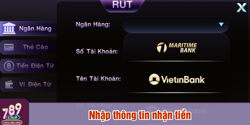 Nhập thông tin nhận tiền