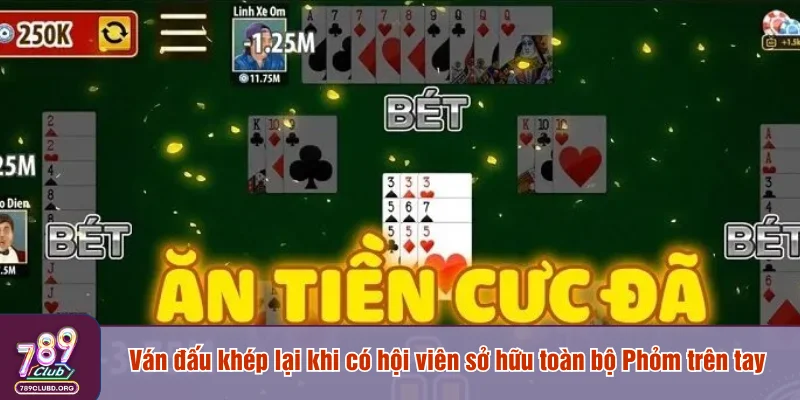 Ván đấu khép lại khi có hội viên sở hữu toàn bộ Phỏm trên tay